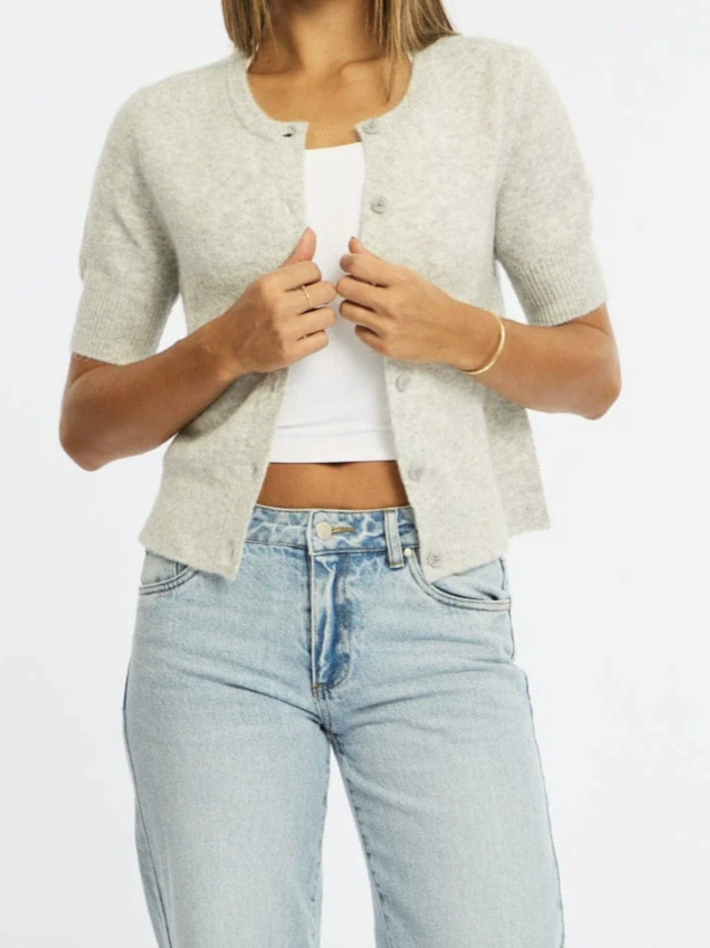 Zara Summer Cropped Short Sleeve Round Neck Knit Cardigan